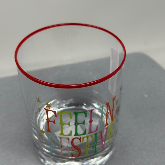 Feelin’ Festive” Double Old Fashioned Glass with Red Rim – 12 oz | Slant Collect - Picture 4 of 12